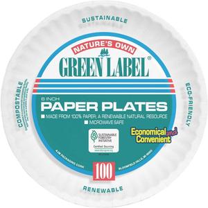 AJM AJMPP6GRE Green Label Paper Plates, Microwavable, 6" Diameter (30 Pack of 100)