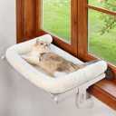 Cat Window Sill Perch with Large Bolster, Easy to Adjust & Assemble Cat Window Seat for Windowsill & Bedside, Pet Hammock Bed for Large Cats and Kittens (White, L)