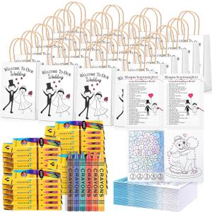 Mooliwe 96 Pcs Wedding Activity Set Include 24 Coloring Books 24 Favor Bags 24 Crayons 24 Scavenger Hunt Sheets for Wedding Activities Game Favor Entertainment Party Supplies