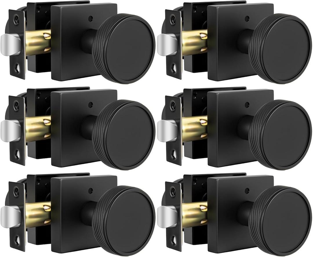 Goldenwarm Interior Door Knobs Black, Zinc-Alloy Modern Matte Black Door Knob Privacy Door Knobs Interior for Bedroom Bathroom, Heavy Duty Square Modern Doorknobs - 6 Pack