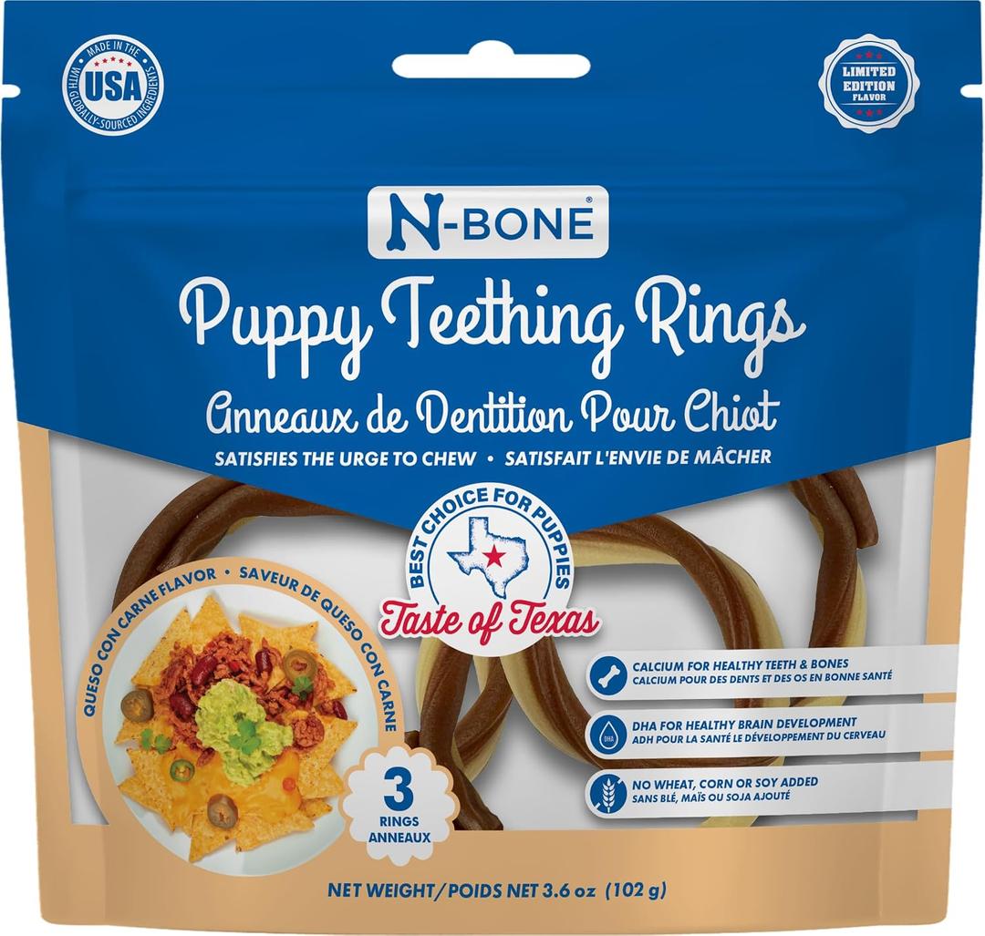 N-Bone Puppy Teething Rings Taste of Texas Queso Con Carne Flavor 3 Count (EXP 06/03/27)