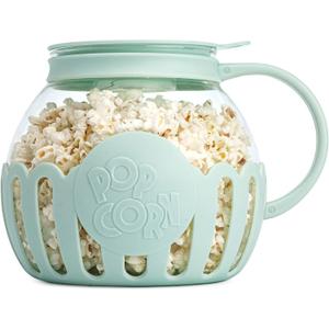 Ecolution Patented Micro-Pop Microwave Popcorn Popper with Temperature Safe Glass, 3-in-1 Lid Measures Kernels and Melts Butter, Made Without BPA, Dishwasher Safe, 3-Quart, Aqua