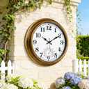 16 Inch Large Outdoor Clock Retro Waterproof Clock Non-Ticking Indoor/Outdoor Wall Clock with Thermometer, Battery Operated for Pool, Patio, Garden, Bronze