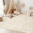 6x9 Area Rugs for Living Room: Washable Moroccan Geometric Boho Rug Farmhouse Non Slip Stain Resistant Large Rug Low Pile Soft Carpet for Bedroom Dining Room Home Office Children Room (Beige,6'x9')