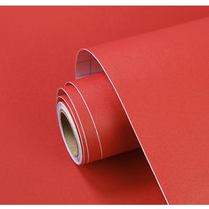 Red Peel and Stick Wallpaper Solid Red Contact Paper A Set of 15.7"x236" Matte Self Adhesive Waterproof Vinyl Roll for Wall Coverings,Cabinets,Countertops,Bedroom,Kitchen