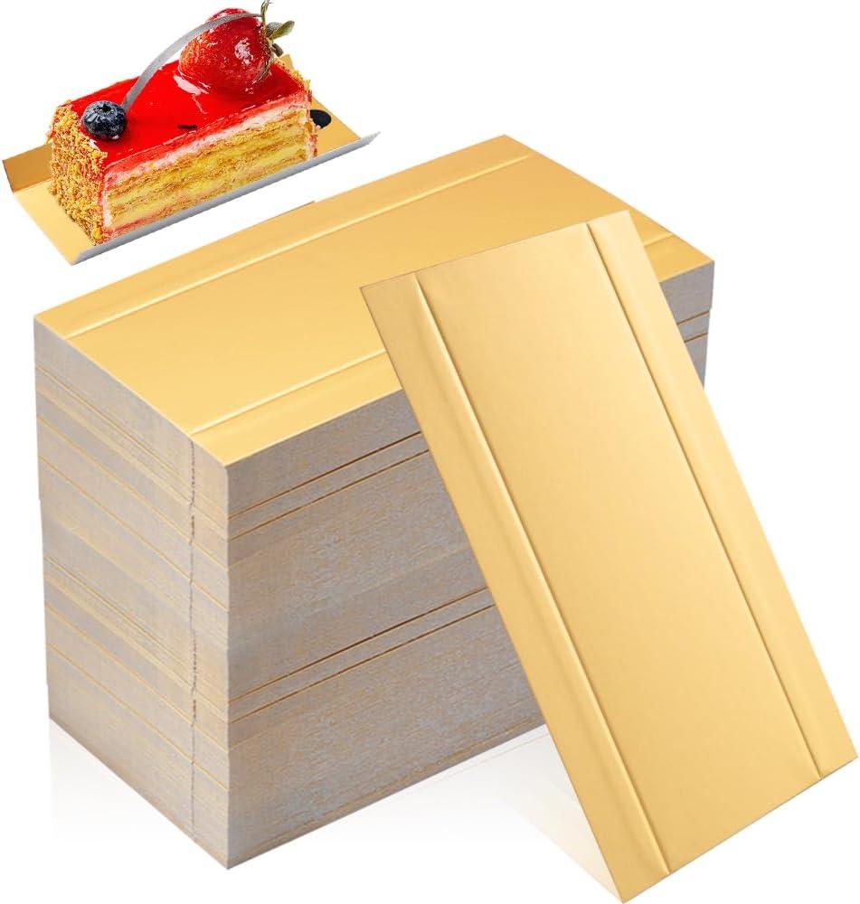 200 PCS Mini Cake Boards, 5  2.8 Inch Small Rectangle Cake Boards, Golden Cardboard Mousse Cakes Base, Rectangular Cupcake Dessert Paper Plates for Party Wedding Birthday Catering Restaurant