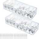 2 Pack Plastic Cord Organizer Box with 20 Wire Ties, Electronics Accessories Storage Case, Clear Cell Phone Cord Storage Organizer with 8 Compartments for Home Office Desk Organizers