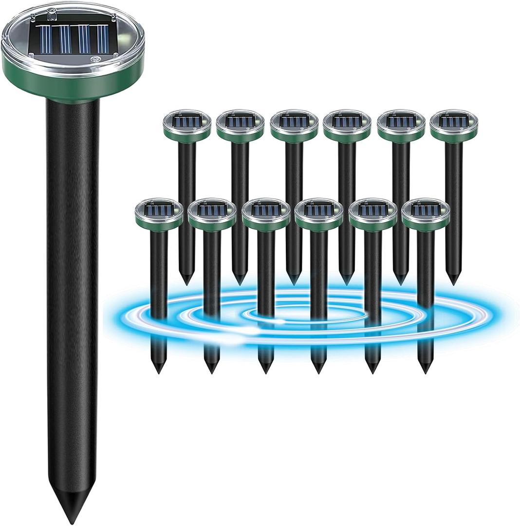 12PCAK Solar Powered Ultrasonic Mole Repellent,Snake, Groundhog Gopher, Vole Repellent Outdoor for Lawn Garden & Yard
