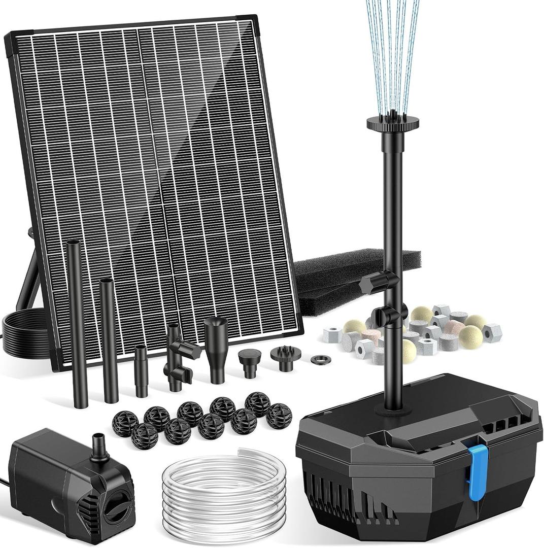NFESOLAR 20W Solar Pond Filter Kit with Fountain Pump, 160 GPH Solar Pond Pump & Outdoor Filter Box, Submersible Water Pump with 16.5FT Cable & 6.6FT Tubing for Koi Pond, Fish Tank, Garden Fountain