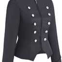 Women's Double Breasted Steampunk Ringmaster Jacket Military Blazer Casual Zip Up Vintage Jacket (Black, S)