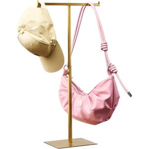 Display Stand Stainless Steel Jewelry Towers Bag Stand Tabletop Double Hook Hanging Jewelry Stands for Necklaces Organizer Stand Adjustable Height Home Store Boutique, Gold