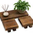 Klunk 3-Piece Waterproof Wood Riser Set Rustic Farmhouse Countertop Organizer for Bathroom Vanity, Perfume, Skincare & Kitchen Spices 1 Large (8.7") & 2 Small (3.6") Display Stands