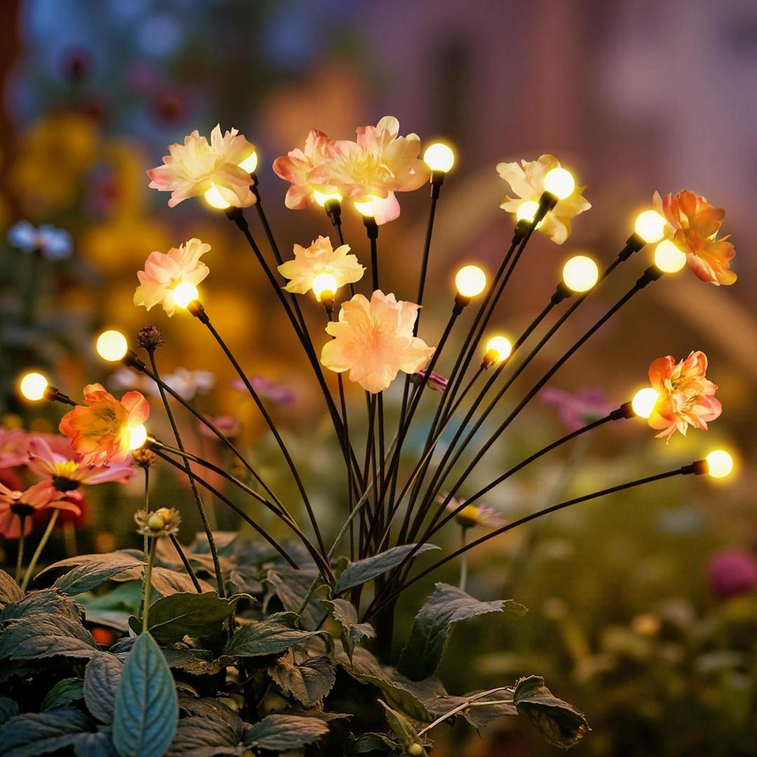 PEVOROS Solar Garden Lights, Warm White LED Swaying Solar Flowers Light for Outside, Waterproof Garden Decor, Outdoor Decorative Lights Yard, Patio, Pathway Decoration Gardening Gifts (2 Pack)