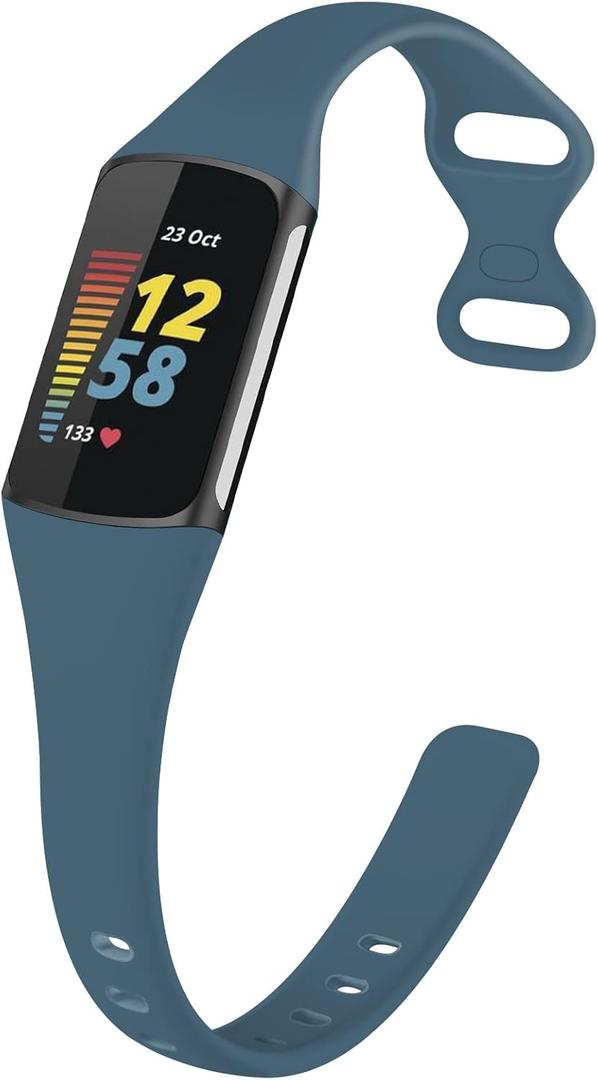 TopPerfekt Slim Bands Compatible with Fitbit Charge 6 Women Men, Adjustable Soft Silicone Sport Replacement Watch Band Straps Wristbands Bracelet for Charge 5 Activity Tracker (Steel Blue)