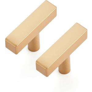 Ravinte 5 Pack Brass Single Hole Champagne Gold Handles Square Cabinet Hardware Stainless Steel Pulls for Kitchen Cupboard Drawers 2 Inch Overall Length