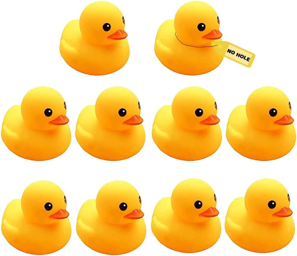 10Pcs Mold Free Yellow Rubber Ducks Waterproof Bath Duck Toys for Toddlers Boys Girls, No Hole Yellow Ducky in Bulk Baby Shower Toy Birthday Party Favors Gift Classroom Summer Beach Pool Party Games