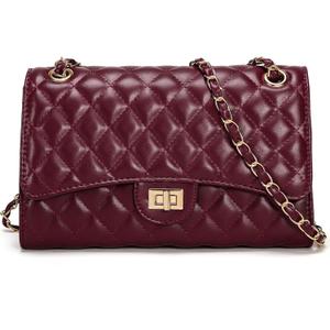 Quilted Crossbody Purse for Women Trendy Ladies Shoulder Bag with Chain Strap PU Leather Cross Body Bags Satchel HandBag (Wine Red), 10.2 x 6.5 x 3.5 inches