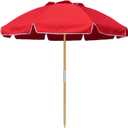 AMMSUN 7.5ft Heavy Duty HIGH Wind Beach Umbrella Commercial Grade wood Beach Umbrella with Air Vent Ash Wood Pole & Portable Carry Bag UPF50+ Protection Windproof Red, 230cm