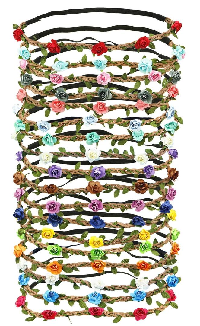 18 PCS Multicolor Flower Headband Women Girl Bohemian Flower Crown Garland headpieces For Festival Wedding
