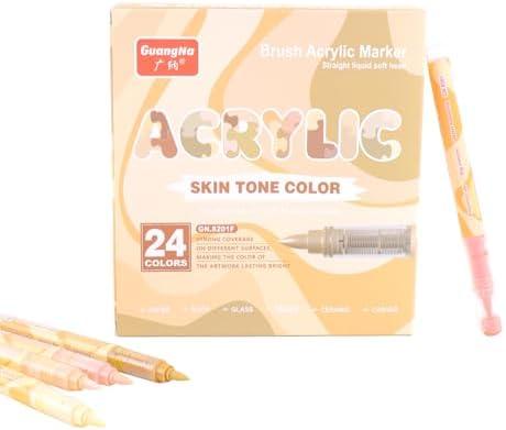 YOUQIWJ Acrylic Paint Markers 24 Colors, Skin Tone Series Set with Soft Brush Tip Water Based, Fine Tip Markers for Wood, Canvas, Rock Painting, Glass, Diy Crafts, Fabric Paint (Skin color 24 pack)