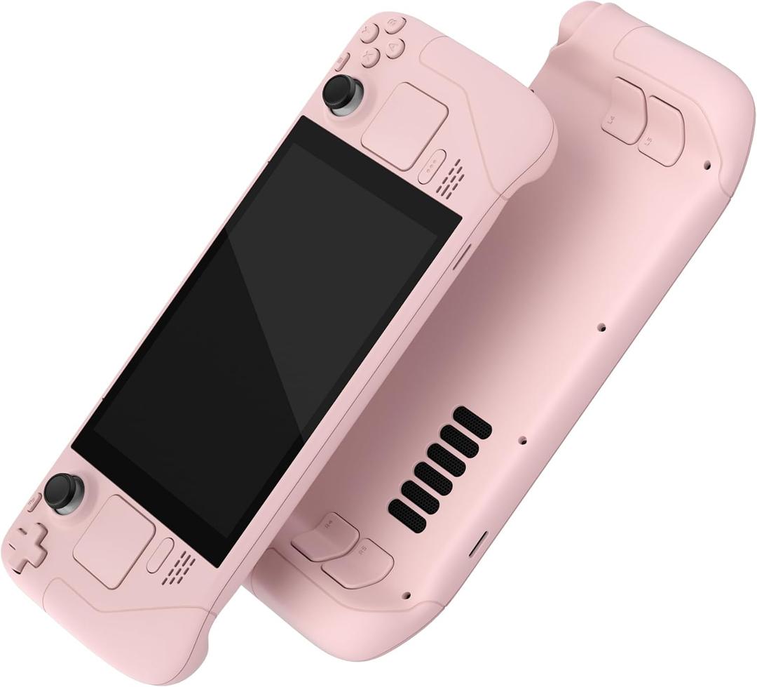 eXtremeRate DIY Full Set Shell with Buttons for Steam Deck LCD, Custom Faceplate Back Plate Replacement Shell for Steam Deck LCD - Cherry Blossoms Pink [Console NOT Included]