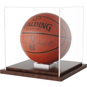VGMiu Basketball Display Case with Wood Base, Clear Acrylic Basketball Case Display Box with Removable Built-in Ball Holder for Autographed Balls, Sports Collectibles, Memorabilia Displays