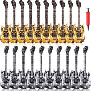 20 Pcs Inflatable Guitars 21 Inch Small Blow up Guitar with Inflator Gold and Silver Rock Instrument for Kids Birthday Rock and Roll Party Decorations Photo Booth Props,  Gold and Silver, 21 Inch, 20