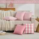 Spring Light Pink Striped Throw Pillow Covers 18x18 Set of 2, Farmhouse Outdoor Decorative Stripe Pillow Covers For Patio Furniture, Funky Blush Pink Throw Pillows 18 x 18 (No Pillow Inserts)
