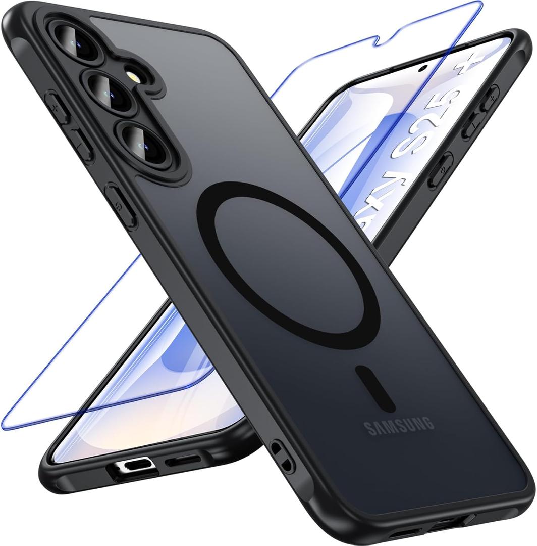 BESINPO for Samsung S25 Plus Case [S25+], Magnetic for Galaxy S25 Plus Case with Screen Protector, Wireless Charging for S25+ Case, Shockproof Slim S25 Plus Phone Cover for Magsafe, Translucent Black