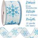 MEEDEE 2.5 Inch White Ribbon with Blue Glitter 10 Yards Wired Snowflake Ribbons Blue and White Ribbon for Christmas Tree, Winter Holiday Decor, Garlands, Wreaths, Gift Wrapping