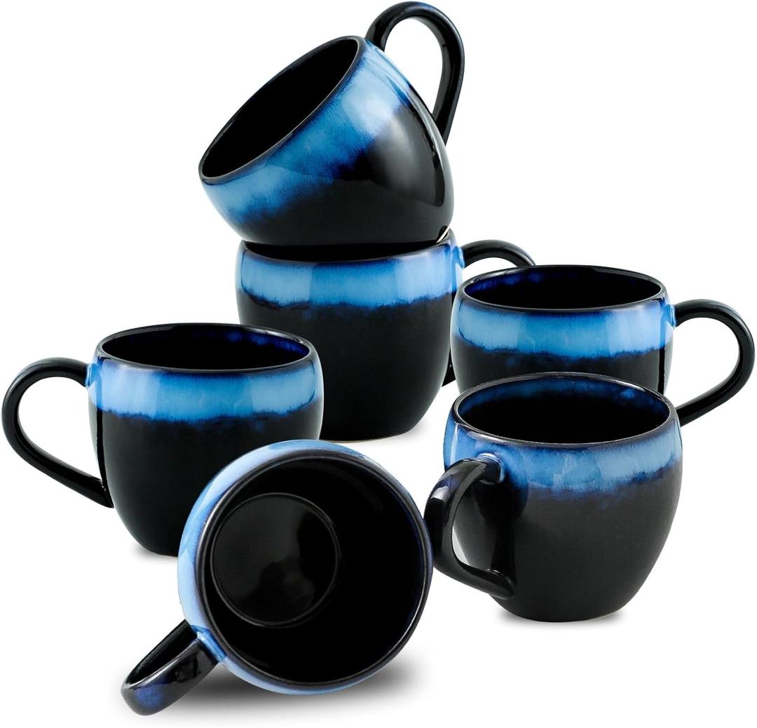 glowworm Ceramic Coffee Mugs Set of 6, 16 Oz Coffee Mugs with Handle, Coffee Cups for Women Men, Wedding Housewarming Gift, Dishwasher & Microwave Safe, Black