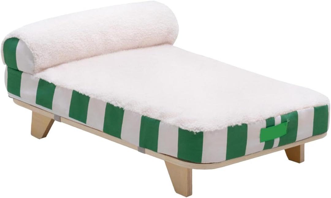 Elevated Cat Bed Pet Cushion Soft Raised Nests Kennel Pad with Removable Mattress for Outdoor Sofas Chairs Floors Indoor, Green and White