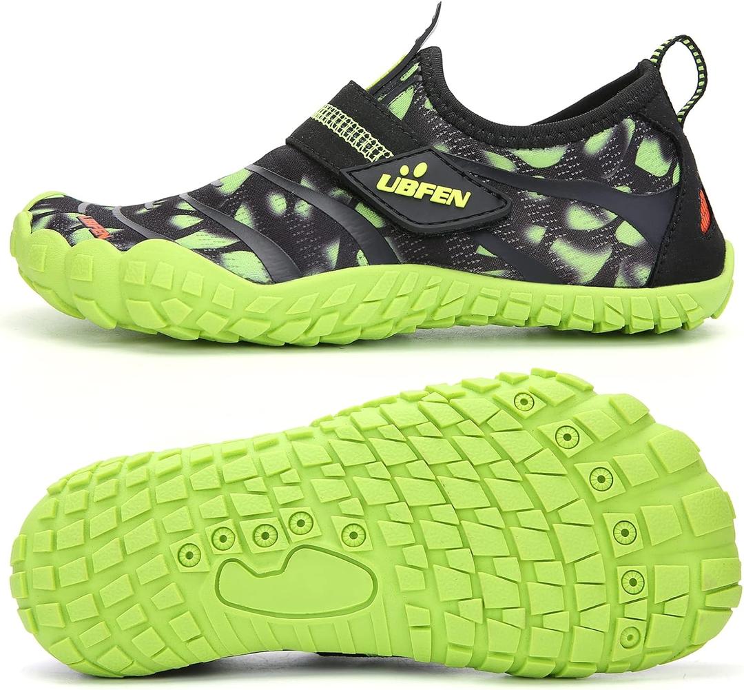 UBFEN Water Shoes for Kids Boys Girls Aqua Socks Barefoot Beach Sports Swim Pool Quick Dry Lightweight Toddler Little Big Kid A Green, 10 Toddler