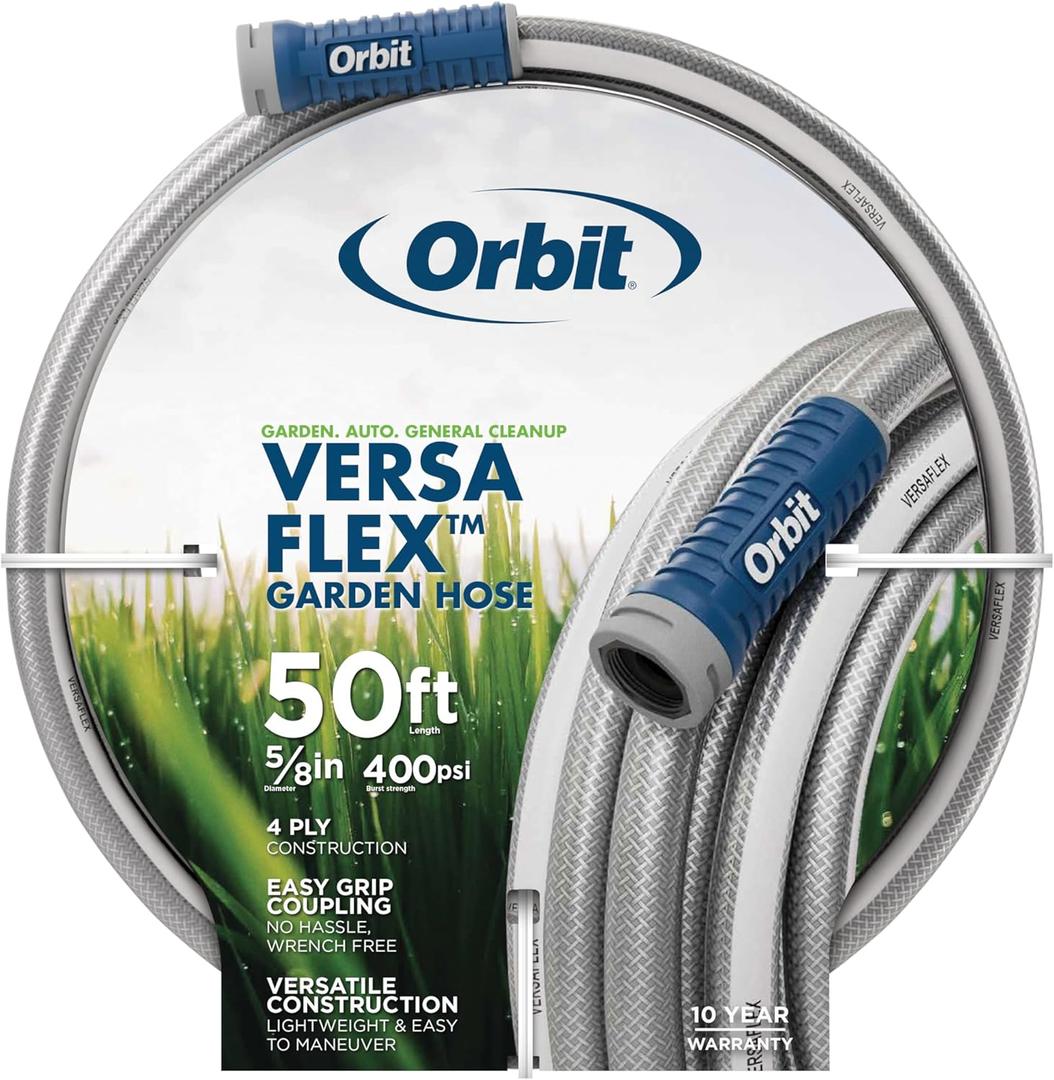 Orbit VersaFlex 50 ft x 5/8 in Garden Hose Lightweight, Durable, 400 PSI, Easy-Grip Coupling