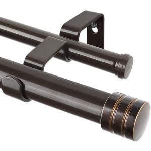 TONIAL1 Inch Double Curtain Rods for Windows 66 to 120 Inches (6-12ft), Heavy Duty Decorative Drapery Rod for 32 to 144 Inches (5.75-11.7ft) with Classic Cap Finial, Bronze