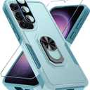 for Samsung Galaxy S25 Plus/S24 Plus Case with Screen Protector+Camera Lens Protector,Heavy Duty Shockproof Full Body Protective Cover Built in Rotatable Metal Ring Holder Kickstand,2025 Mint Green