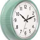 Bernhard Products Retro Wall Clock 9.5 Inch Green Kitchen 50's Vintage Design Round Silent Non Ticking Battery Operated Quality Quartz Clock (Seafoam Green)