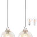 8" Clear Glass Modern Pendant Light Kitchen Island 2PK Mid Century Brushed Nickel Modern Pendant Lighting with Glass Globe Modern Hanging Pendant Light for Dining Room Foyer（Bulb Incl.