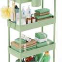 LEHOM Slim Rolling Storage Cart - 4 Tiers Bathroom Organizer Utility Cart Slide Out Storage Shelves Mobile Shelving Unit for Kitchen, Bedroom, Office, Laundry Room, Small Narrow Spaces 7.1" W+Green