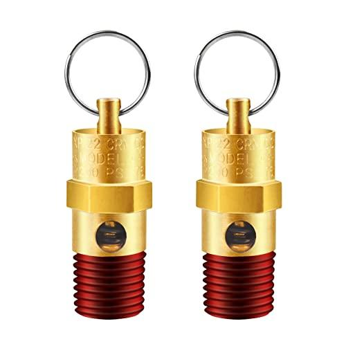 LSTOPGO 2 Pieces 1/4'' Male 200 PSI NPT Air Compressor Pressure Relief Valve Brass Safety Valve Air Compressor Check Valve