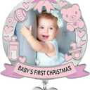 Babys First Christmas Photo Ornament 2025 Girl - My First Christmas Xmas Tree Picture Frame Ornament - Personalized 1st Christmas Baby Ornaments 2025 - Baby Xmas Decoration Gifts (Pink)