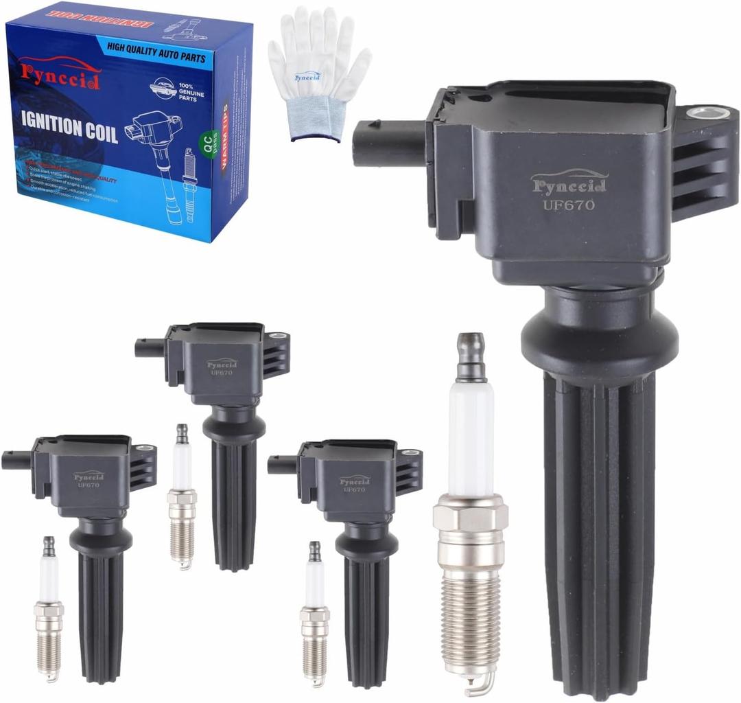 UF670 Ignition Coil Pack & iridium spark plugs Set of 4 fit for 2.0 2.3 Turbo 2013-2019 Ford Escape, Focus, Fusion, Explorer, Edge Mustang Taurus, Lincoln MKZ MKT MKC, Ecoboost 2.0T 2.3T