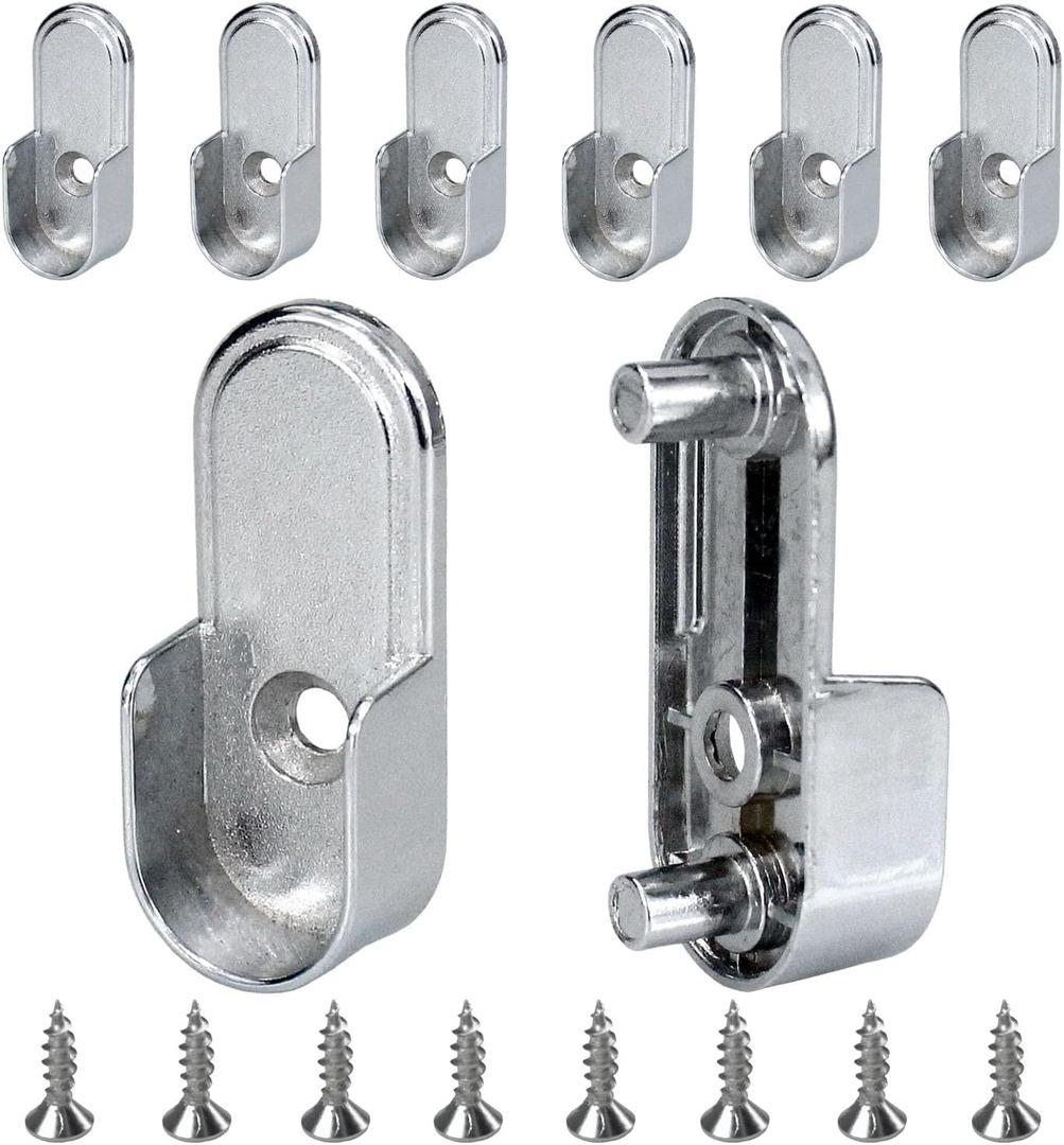 8Pcs Closet Rod Bracket 15mm x 30mm Oval Closet Rod End Supports (Single Hole) with Rear Facing 6.5mm Pins