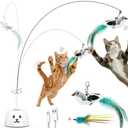 Interactive Cat Toys for Indoor Cats - Automatic Flying Bird Feather Toy, USB Rechargeable Electric Cat Teaser with Sticky Suction Base, Smart Motion Activated Self-Play Enrichment Toy for Bored Cats
