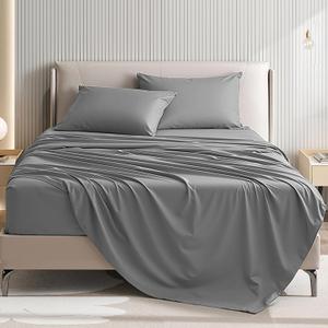 King Size 4 Piece Sheet Set - Comfy Breathable & Cooling Bed Sheets Set, Soft and Wrinkle Free, Deep Pockets, Easy & Secure Fit, Hotel Luxury Bedding for Women, Men - Oeko-Tex - Dark Grey