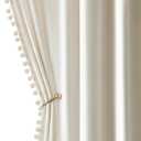 MIULEE Ivory Pom Pom Velvet Curtains for Bedroom/Living Room Darkening Thermal Insulating 96 Inches Long Creamy White Blackout Curtains with Rod Pocket for Girls Room/Nursery/Home Theater Set of 2
