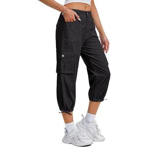 Eddoyee Women's Cargo Capris Pants Elastic Waist Hiking Pants 2026 Summer Casual Pants with 6 Pockets (Black, XXL)