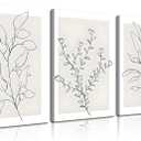 3Pcs Framed Neutral Botanical Wall Art Minimalist Abstract Botanical Line Canvas Posters Prints Modern Beige Boho Plant Paintings Wall Decor Pictures for Bedroom Living Room Home Decoration