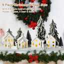 Christmas Decorations Indoor - 9 Piece Christmas Village Sets with 4 Remote Control Lighted Ceramic Houses, 2 Trees, 2 Deer & Santa - Neutral White Farmhouse Holiday Decor for Home Table Room(White)