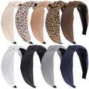 Funtopia Headbands for Women, 9pcs Fashion Knotted Headband Leopard Print Knot Hairband, Cute Wide Headbands for Women Girls Hair Accessories Set(Brown Black White)
